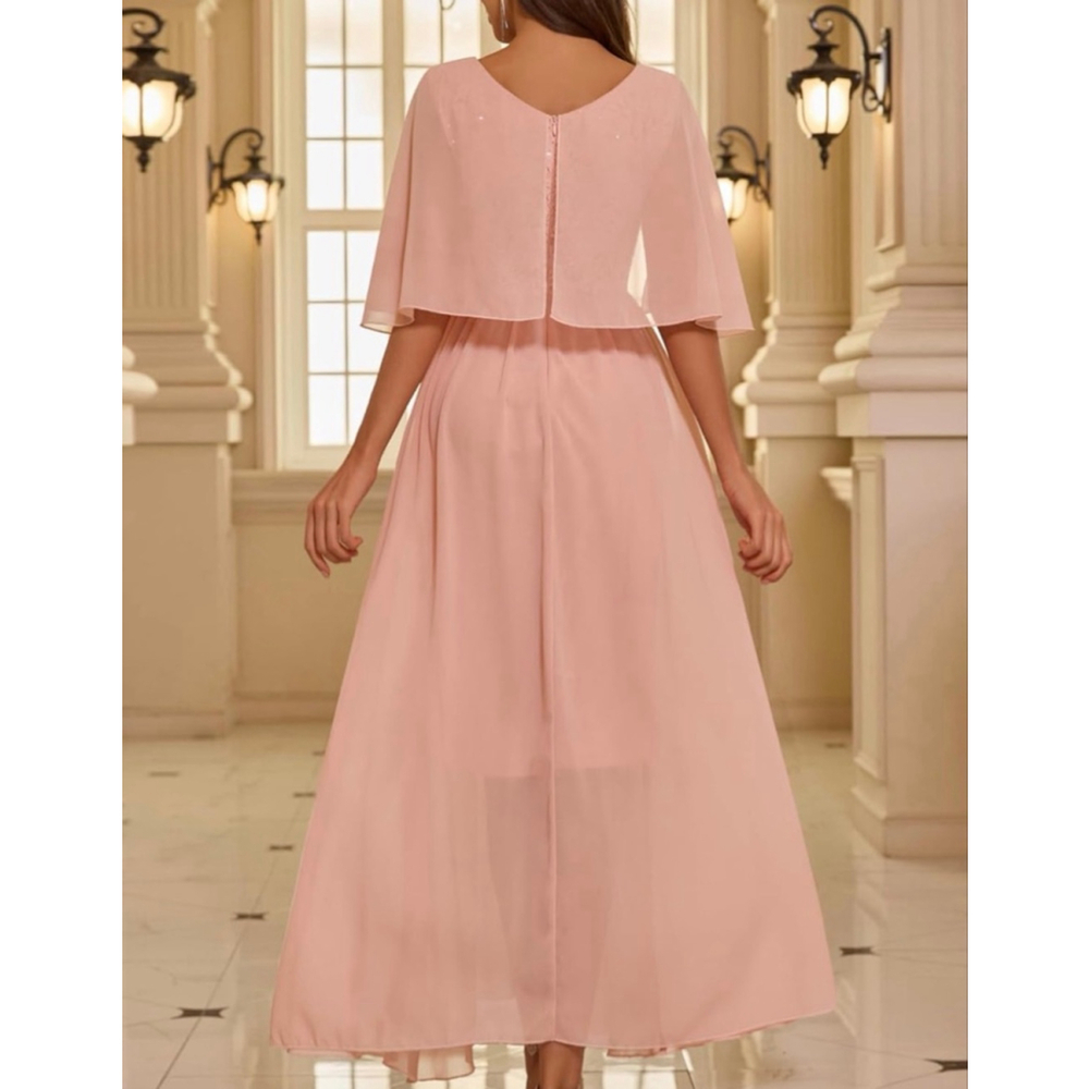 NEW Pink Wedding Guest Cocktail Formal Cape Ruffle Long Maxi Dress XL - Picture 2 of 9